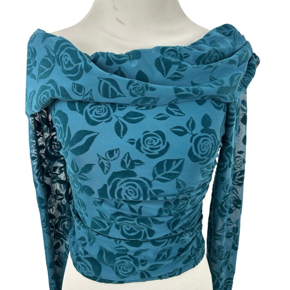Wild Fable Mesh Off Shoulder Top Ruched Floral Sheer Y2K Grunge Womens M